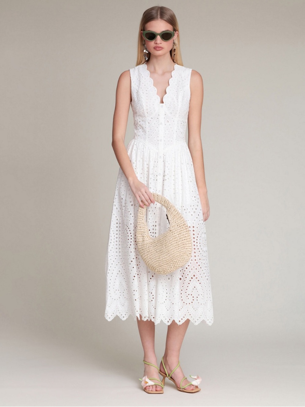 Avec Les Filles Women's Broderie Anglaise Cotton Midi Dress